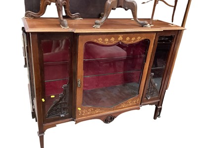 Lot 1204 - Edwardian art nouveau mahogany display cabinet with carved and inlaid decoration.