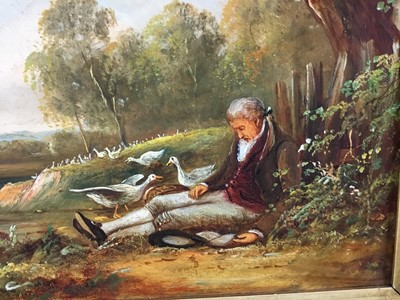 Lot 44 - Oil on canvas of a gentleman resting against a tree, signed lower left (possibly Henry Harris), 20cm x 30.5cm,  framed