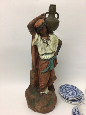 Lot 14 - Group of Meissen blue and white Onion pattern china, and an Austrian--style terracotta figure of a water carrier