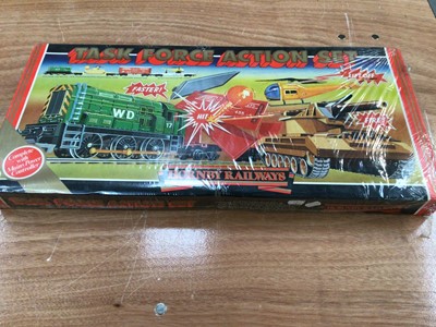 Lot 1927 - Hornby OO Gauge BR green Class 101 3-Car DMU Train Pack, boxed R2578 & Task Force Action Set, boxed R580 (2)
