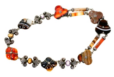 Lot 632 - 19th century Scottish hardstone, agate and gem set silver necklace