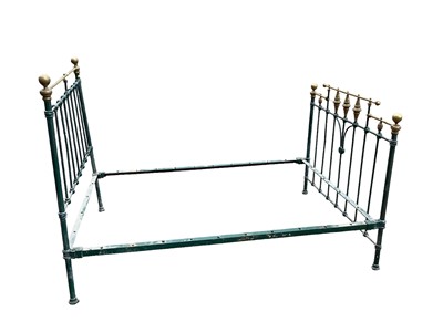 Lot 1343 - Victorian brass and green painted double bedstead