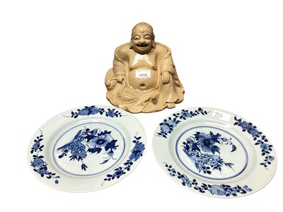 Lot 1213 - Antique Chinese pottery figure and a pair of 18th century Chinese export porcelain plates