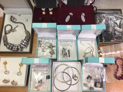 Lot 154 - Group of silver synthetic white stone earrings, other paste set earrings and costume jewellery