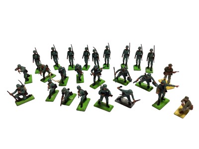 Lot 1869 - Britains Deetail WWII including Japanese, Paratroopers & Heavy Machine Gun Jeep with Howitzer, plus German Infantry, some with partial packaging (qty)