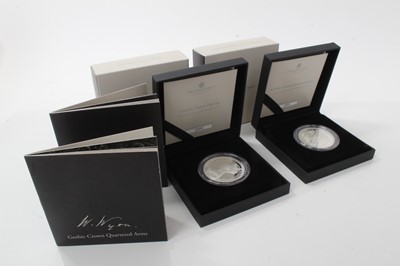 Lot 494 - G.B. - Royal Mint 2021 silver proof Great Engravers Series 2oz coins to include Gothic Crown Portrait & Gothic Crown Quatered Arms (N.B. Both cased with Certificates of Authenticity) (2 coins)