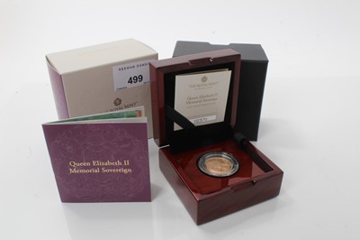 Lot 499 - G.B. - Royal Mint Queen Elizabeth II gold proof memorial Sovereign 2022 (N.B. Obv: Portrait of King Charles III, Rev: The Royal Arms, cased with Certificate of Authenticity) (1 coin)