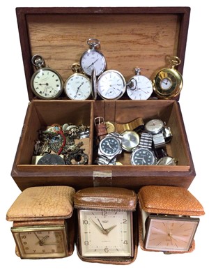 Lot 223 - Group of pocket watches, wristwatches, travel clocks and sundries