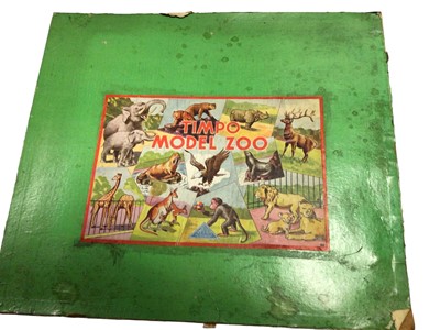 Lot 1951 - Timpo Toys vintage Zoo lead-animals & Zoo Keepers (x33), attached to two cards, plus ten duplicates (qty)