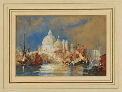 Lot 1083 - Thomas Bush Hardy (1842-1897) watercolour and bodycolour - Santa Maria Della Salute, Venice, labels verso, 15.5cm x 23cm, in glazed gilt frame