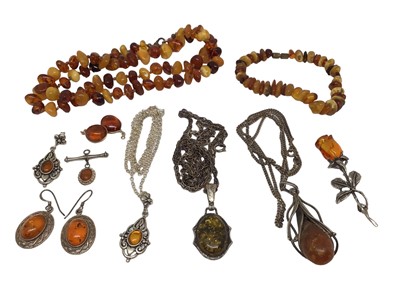 Lot 22 - Group of silver mounted amber jewellery, together with an amber bead necklace and bracelet