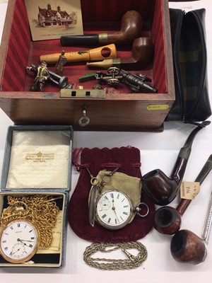 Lot 1000 - Victorian silver full hunter pocket watch, Vertex gold plated pocket watch and chain, selection of old pipes and sundries