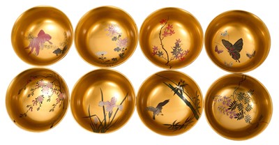 Lot 800 - Japanese set of eight lacquered bowls