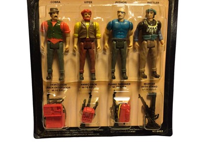 Lot 343 - Galoob c1983 A Team Soldiers of Fortune 3 3/4" four action figures pack including Hannibal, B A Barack's, Face & Murdock with weapon accessories No.8456, plus The Bad Guys four action figures pack...