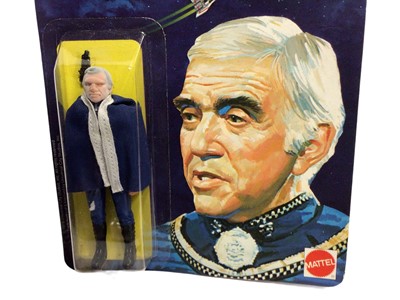 Lot 402 - Mattel 1978 Battlestar Galactica Commander Adama 4" action figure with colonial blaster & cloth cape, on Series 1 card and blister pack No.2868 (1)