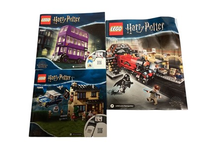 Lot 1983 - Lego Harry Potter Hogwarts Express No.75955, Flying Ford Anglia Car at 4 Privet Drive No.75968, Purple Knight Bus No.75957, Four part Diagonal Alley Street Scene No.75978 & Hogwarts Astronomy Tower...