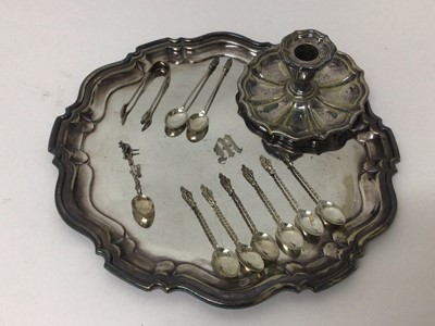 Lot 15 - Group of silver plate, including a salver, a candlestick, apostle spoons, etc