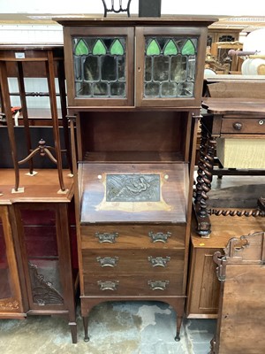 Lot 1210 - Art Nouveau bureau with inset bronze plaque