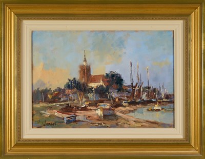 Lot 1028 - William Davies (b.1928) oil on canvas - Low Water at Maldon, signed, 36cm x 51cm,framed