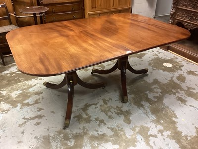 Lot 1214 - Good quality Redman & Hales-style dining room suite comprising twin pedestal table with extra leaf and eight chairs, bow front sideboard and another cupboard