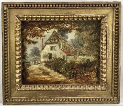 Lot 8 - Henry Dawson, 19th century oil on board of a rural cottage, 15cm x 19cm, in gilt frame