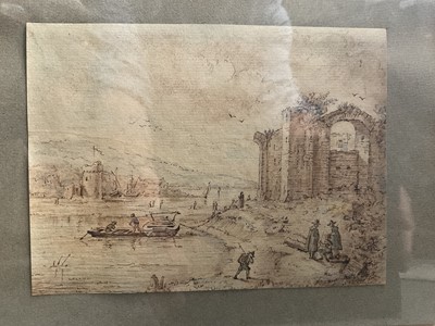 Lot 121 - 18th century pen and wash landscape, together with a French WW1 poster and an etching of the Sphinx