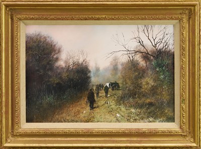Lot 1143 - *Clive Madgwick (1939-2005) oil on canvas - 'End of a good days shooting', signed, 30.5cm x 46cm, in gilt frame