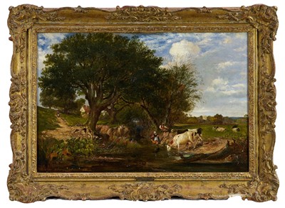 Lot 1203 - Henry Ladbrooke (1800-1870) oil on canvas - Cattle Watering, in gilt frame