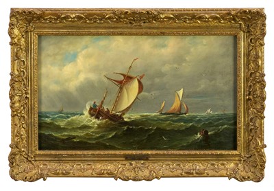 Lot 1200 - John Moore of Ipswich (1820-1902) oil on canvas - Fishing boats in a Swell, signed, in gilt frame