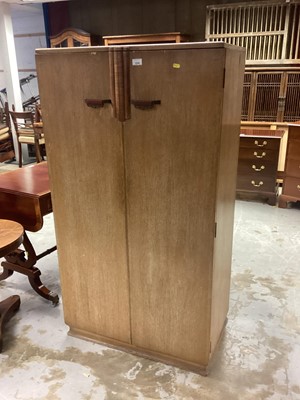 Lot 1220 - Art Deco limed oak wardrobe and matching dressing table