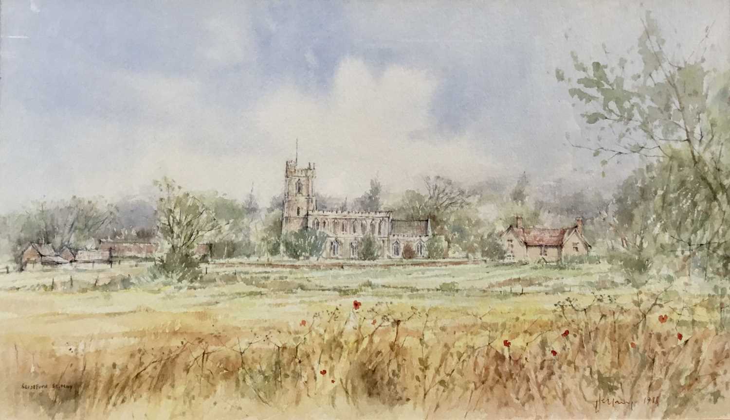 Lot 6 - Terry Jeffrey two watercolours - Stratford St Mary and Mistley, both signed, 24cm x 41cm and 26cm x 29cm, in glazed frames