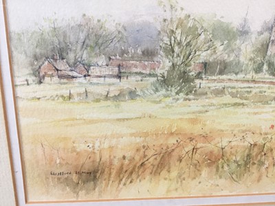 Lot 6 - Terry Jeffrey two watercolours - Stratford St Mary and Mistley, both signed, 24cm x 41cm and 26cm x 29cm, in glazed frames