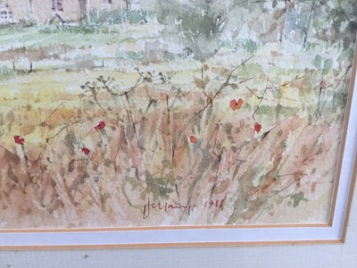 Lot 6 - Terry Jeffrey two watercolours - Stratford St Mary and Mistley, both signed, 24cm x 41cm and 26cm x 29cm, in glazed frames