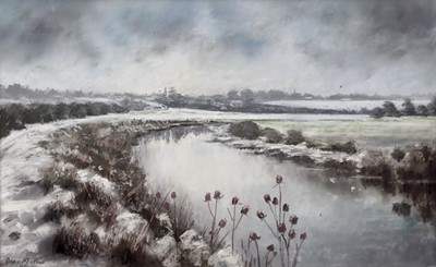 Lot 4 - Anne Mathie, three pastels - Winter Landscapes, The Colne, in glazed frames