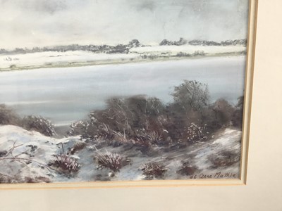 Lot 4 - Anne Mathie, three pastels - Winter Landscapes, The Colne, in glazed frames