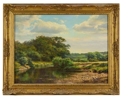 Lot 1040 - *Tony Sheath (b.1946) oil on canvas - River Landscape, signed, in gilt frame