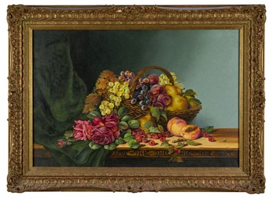 Lot 1037 - Continental School, contemporary, oil on canvas - still life with fruit, indistinctly signed, in gilt frame