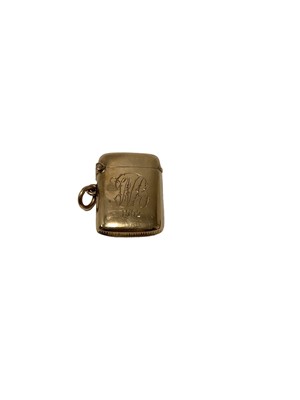 Lot 1 - Late Victorian gold 9ct Vesta case with engraved 'WB' monogram and date'1902' (Birmingham 1898) 35mm x 23mm, 10 grams