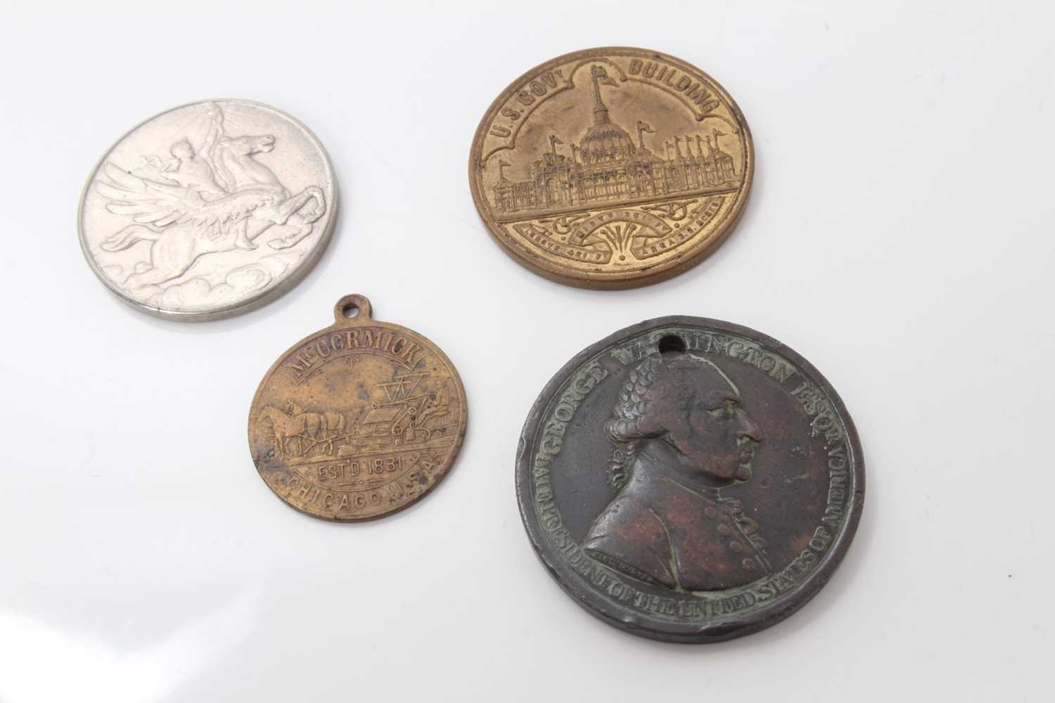 Lot 504 - U.S.A - Mixed AE medallions to include Death of George Washington commemorative December 14th 1799 by Westwood (N.B. Obv: Drill holed at 12 o'clock & edge bruise) otherwise GF, Columbian Exposition...