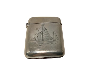Lot 16 - Victorian silver Vesta case engraved with a racing yacht ( Birmingham 1896) 52 x 44mm
