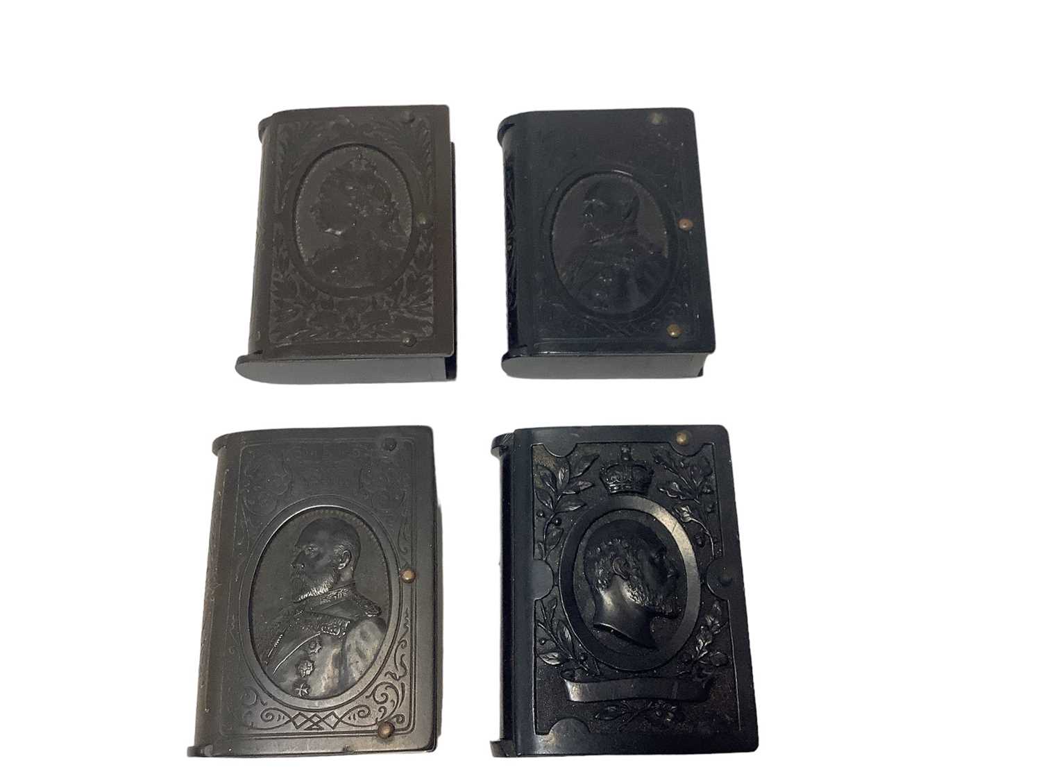 Lot 21 - Four Victorian and Edwardian Royal related vulcanite Vesta cases decorated with portrait busts