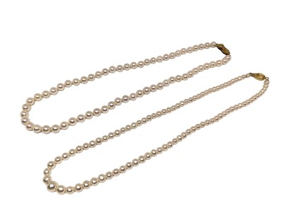 Lot 172 - Two cultured pearl necklaces with gold clasps