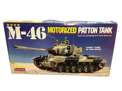 Lot 1991 - Lindbergh 1:32 Scale M-46 motorised Patton Tank plastic model kit No.686, Italeri 1:35 Scale Tiger(P)Elefant German Tank Destroyer No.211 & Recovery Vehicle M-32 No.203, plus Heller Canon de 105 AM...