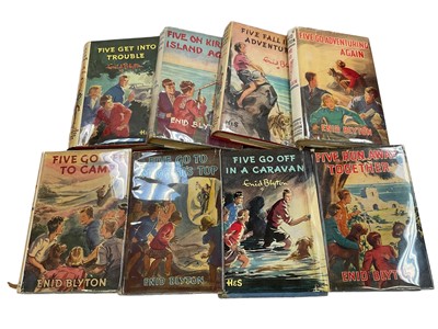 Lot 1595 - Enid Blyton - Famous Five, eight titles, all first editions, 1943-1950: Five go adventuring again; Five run away together; Five go to smuggler's top; Five go off