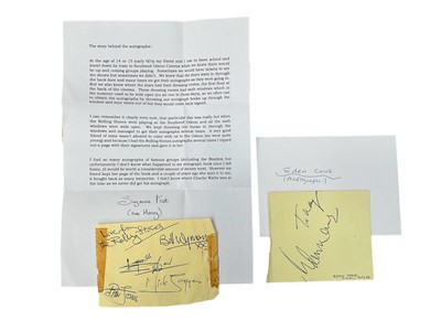 Lot 1411 - Autographs to include Rolling Stones including Mick Jagger, Bill Wyman, Keith Richard, Brian