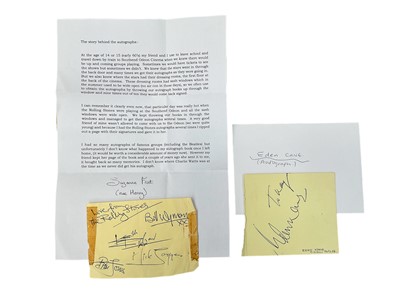 Lot 1438 - Autographs to include Rolling Stones including Mick Jagger, Bill Wyman, Keith Richard, Brian