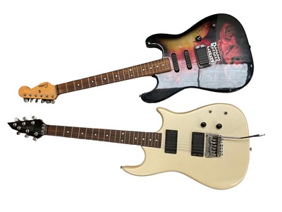 Lot 109 - Encore electric guitar, with pearlescent finish, in soft case, and another similar