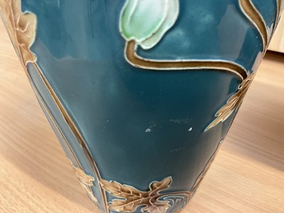 Lot 1220 - Pair of Eichwald Art Nouveau pottery vases with tube lined decoration of poppies