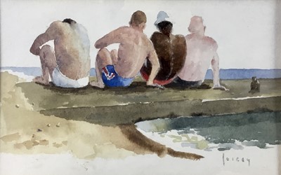 Lot 224 - Richard Joicey (1925-1994) signed watercolour, ‘Pete, Doug, Leroy and George on Holiday’, 1983, 13cm x 21cm, framed