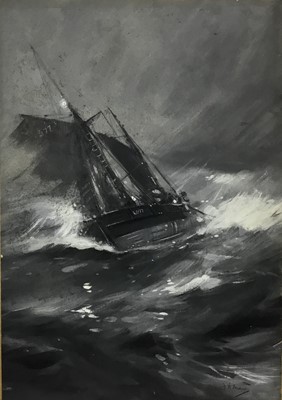 Lot 293 - Frank Henry Mason (1876-1965), oil on paper, ship in rough seas